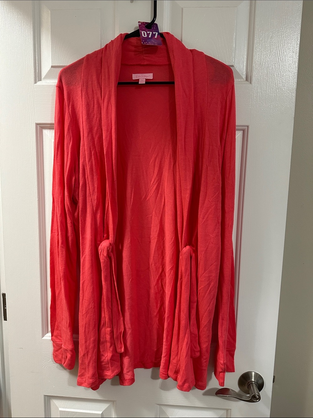 Lilly Pulitzer Coral Open-Front Tie Cardigan